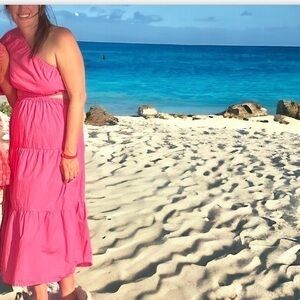 The Drop April cut out midi pink dress